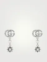 Flower And Double G 18K White Gold Earrings With Diamonds