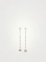 Flower And Double G 18K White Gold Earrings With Diamonds