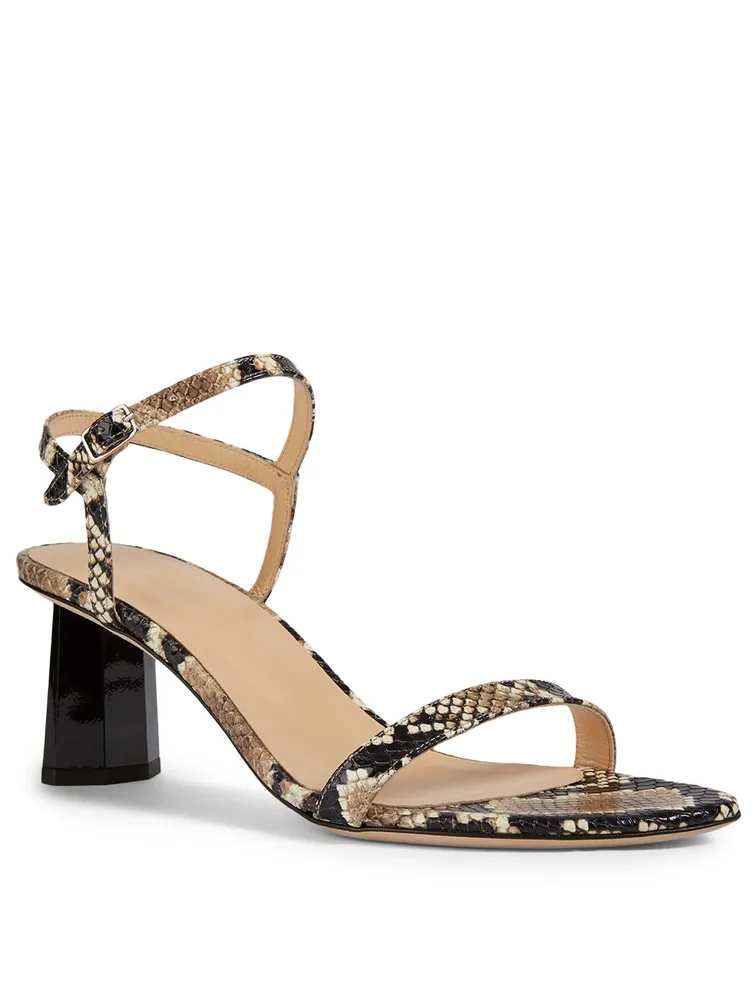 Magnolia Leather Heeled Sandals Snake Print