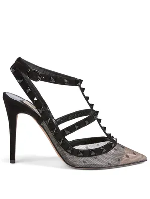Rockstud 100 Mesh And Suede Caged Pumps