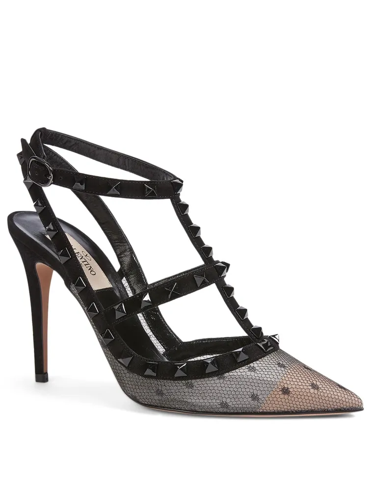 Rockstud 100 Mesh And Suede Caged Pumps