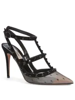Rockstud 100 Mesh And Suede Caged Pumps