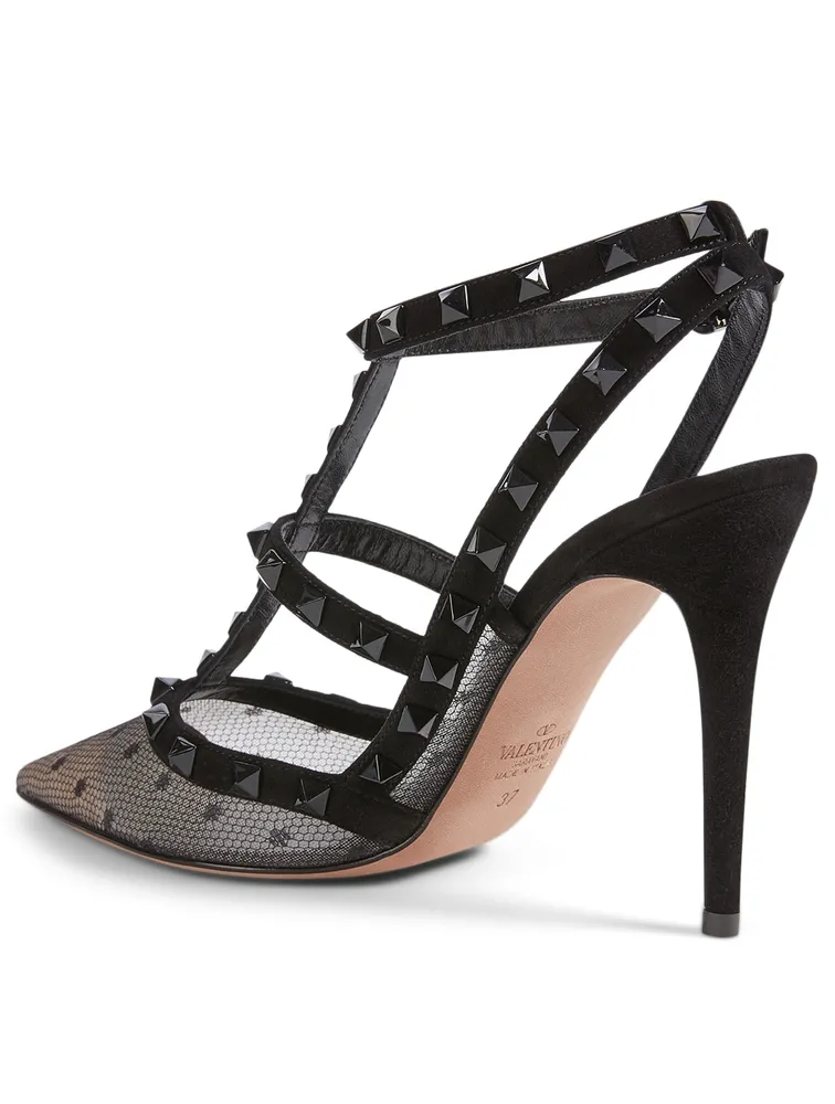 Rockstud 100 Mesh And Suede Caged Pumps
