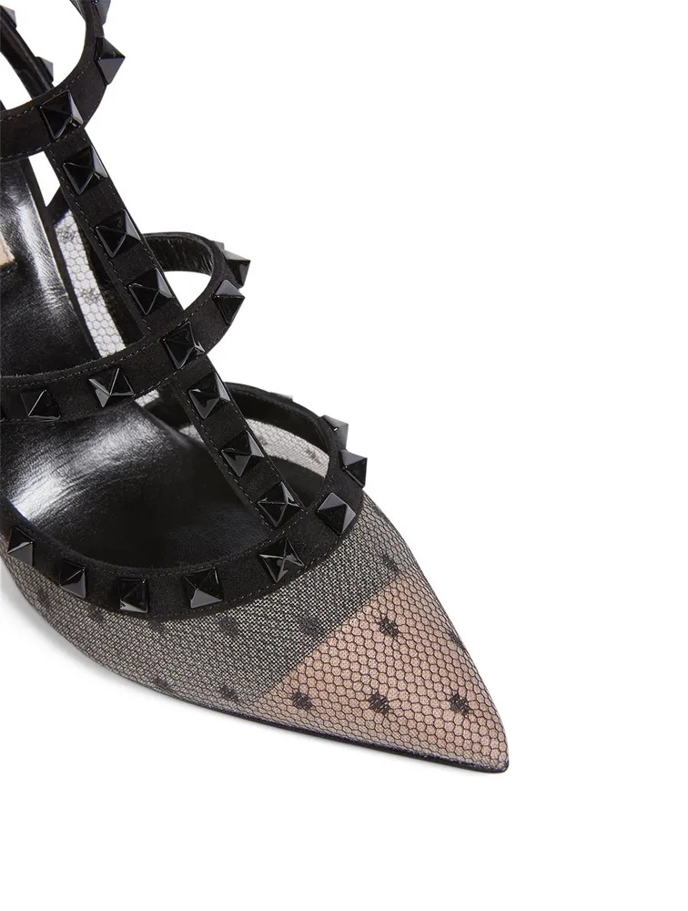 Rockstud 100 Mesh And Suede Caged Pumps