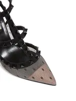 Rockstud 100 Mesh And Suede Caged Pumps