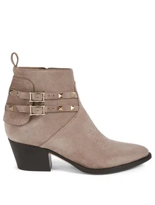 Rockstud Suede Cowboy Ankle Boots