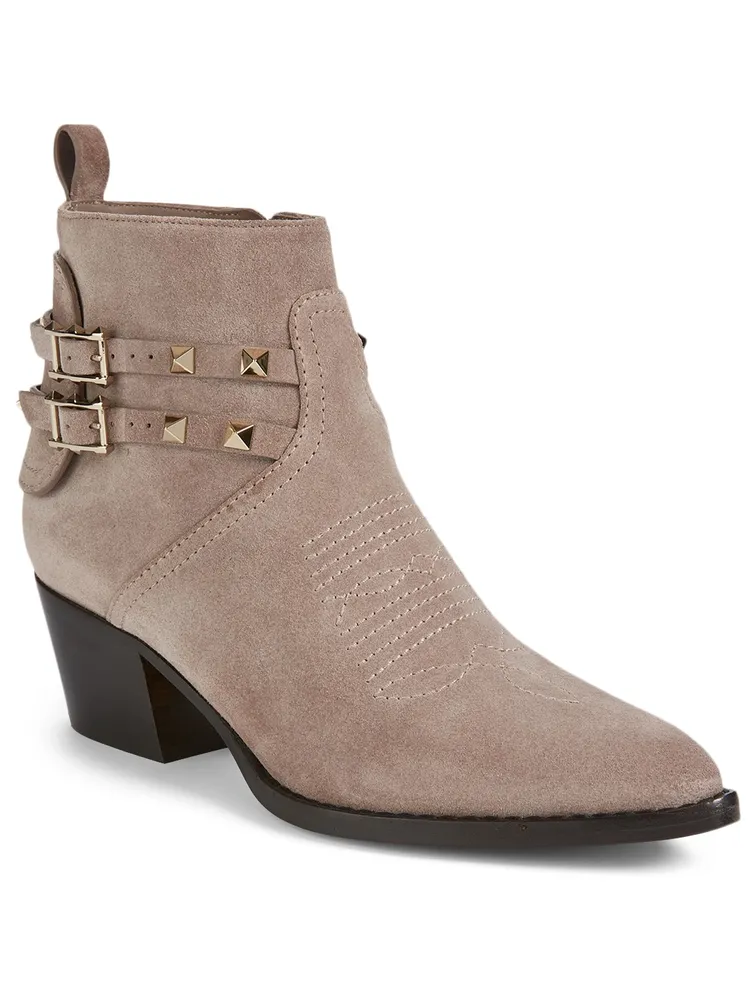 Rockstud Suede Cowboy Ankle Boots