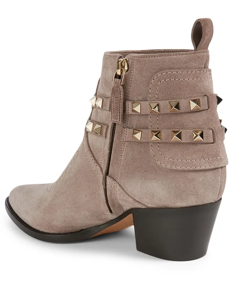 Rockstud Suede Cowboy Ankle Boots