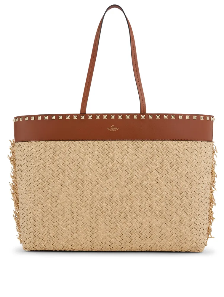 Rockstud Raffia And Leather Tote Bag