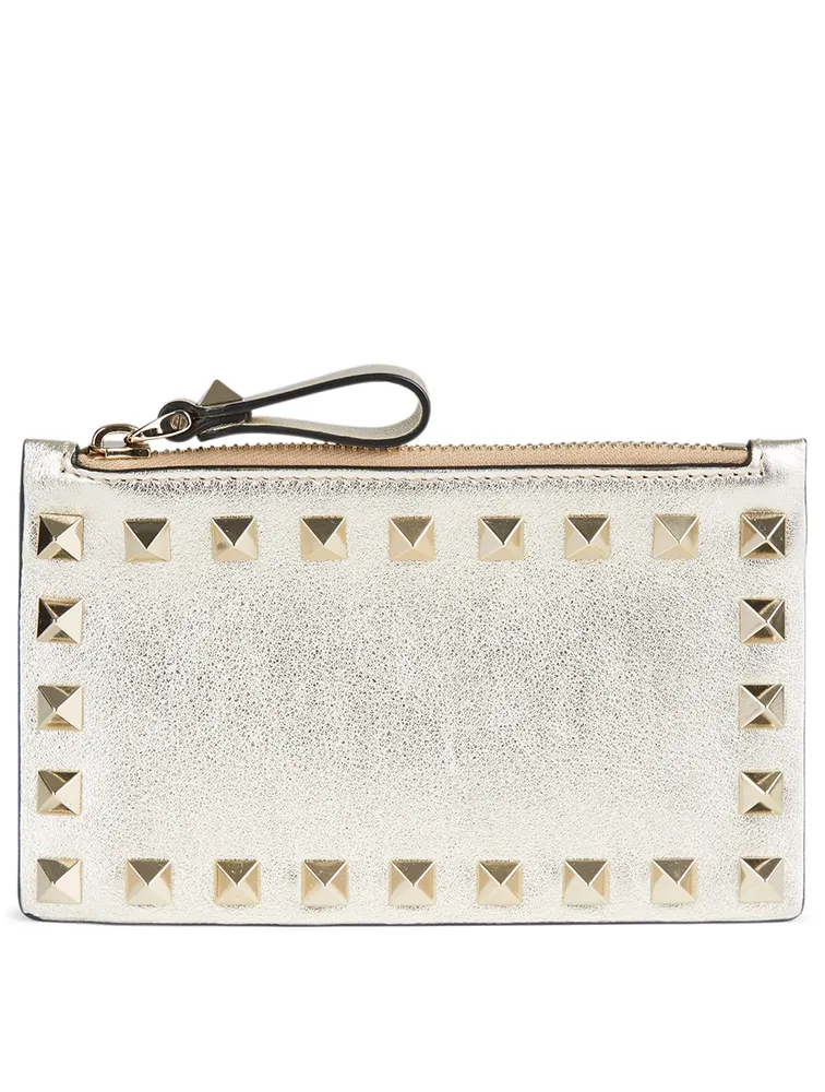 Rockstud Metallic Leather Card Holder