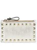 Rockstud Metallic Leather Card Holder