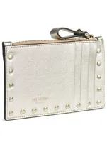 Rockstud Metallic Leather Card Holder