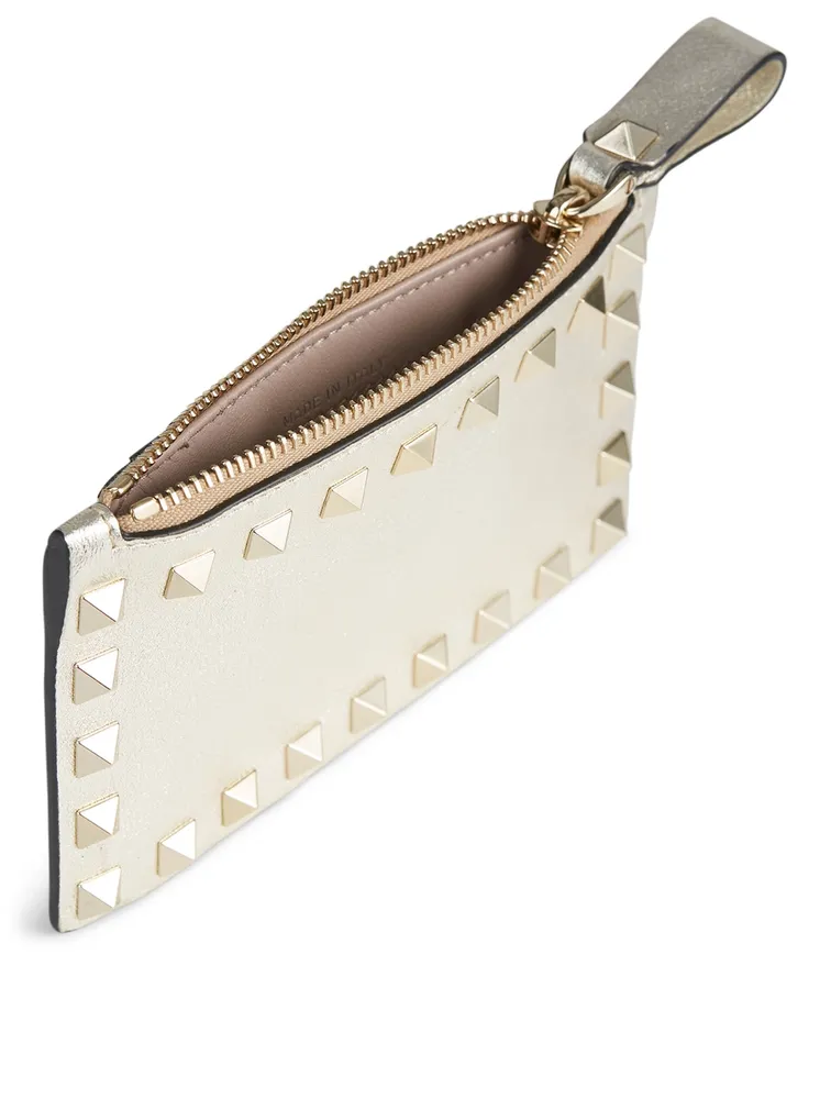 Rockstud Metallic Leather Card Holder