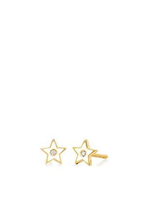 14K Gold Enamel Star Stud Earrings With Diamonds