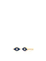 14K Gold Enamel Evil Eye Stud Earrings With Diamonds