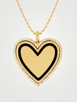 14K Gold Enamel Heart Necklace With Diamonds