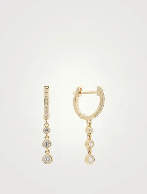 14K Gold Huggie Triple Bezel Drop Earrings With Diamonds