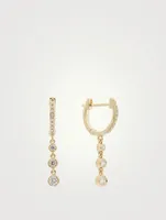 14K Gold Huggie Triple Bezel Drop Earrings With Diamonds