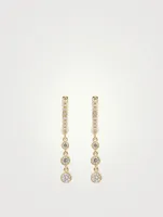 14K Gold Huggie Triple Bezel Drop Earrings With Diamonds