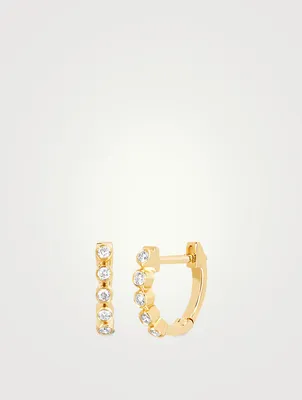 Mini 14K Gold Bezel Huggie Hoop Earrings With Diamonds