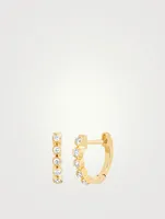 Mini 14K Gold Bezel Huggie Hoop Earrings With Diamonds