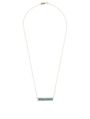 Gold Opal Inlay Bar Necklace With Diamonds