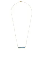 Gold Opal Inlay Bar Necklace With Diamonds