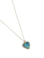 Gold Opal Inlay Heart Necklace With Diamonds