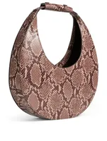 Moon Snake-Embossed Leather Shoulder Bag