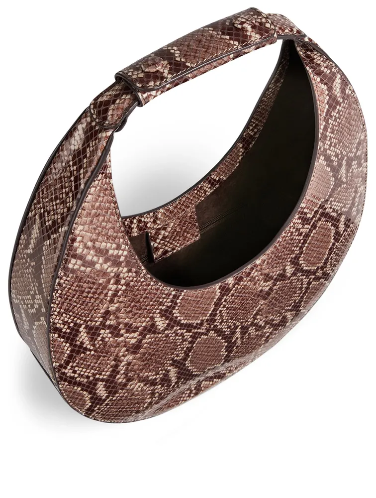 Moon Snake-Embossed Leather Shoulder Bag