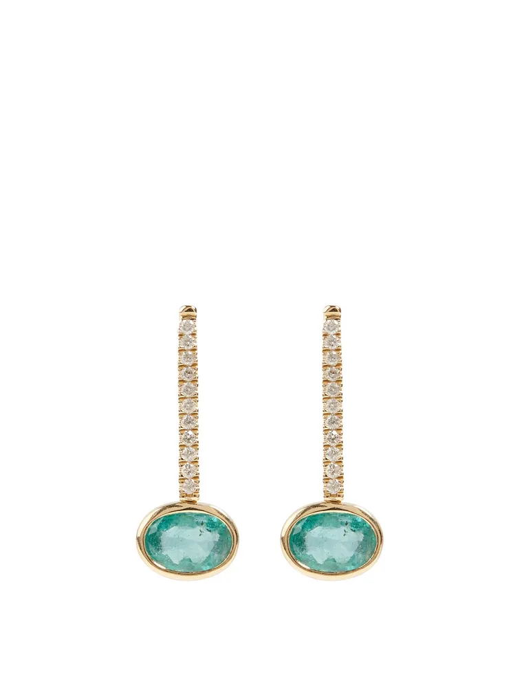 Oval Drop Earring With Emerald And Diamonds