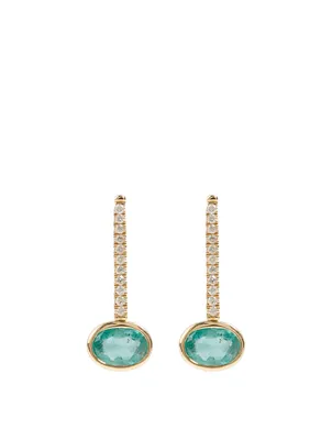Oval Drop Earring With Emerald And Diamonds