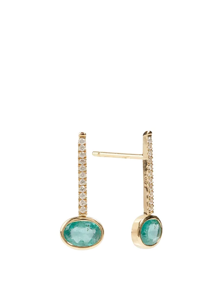 Oval Drop Earring With Emerald And Diamonds