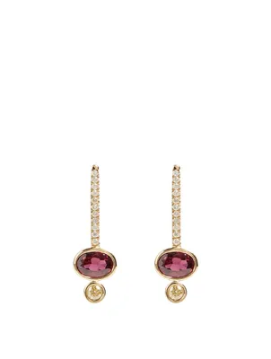 Oval Drop Earrings With Red Sapphire And Diamonds