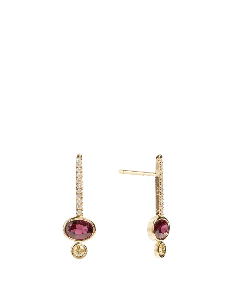 Oval Drop Earrings With Red Sapphire And Diamonds