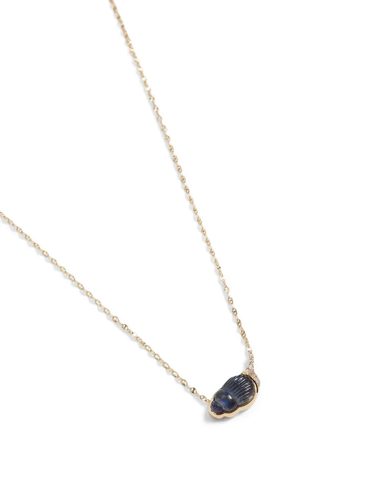 14K Gold Necklace With Labradorite And Diamonds