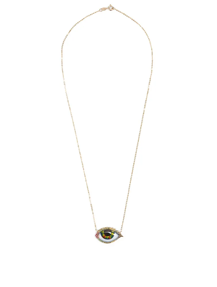 14K Gold Necklace With Multicolour Stones And Diamonds