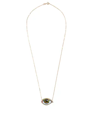 14K Gold Necklace With Multicolour Stones And Diamonds