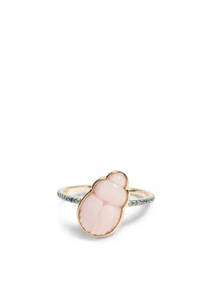 14K Gold Ring With Pink Opal And Blue Diamonds