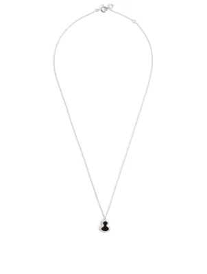 Petite Wulu 18K White Gold Necklace With Diamonds And Onyx