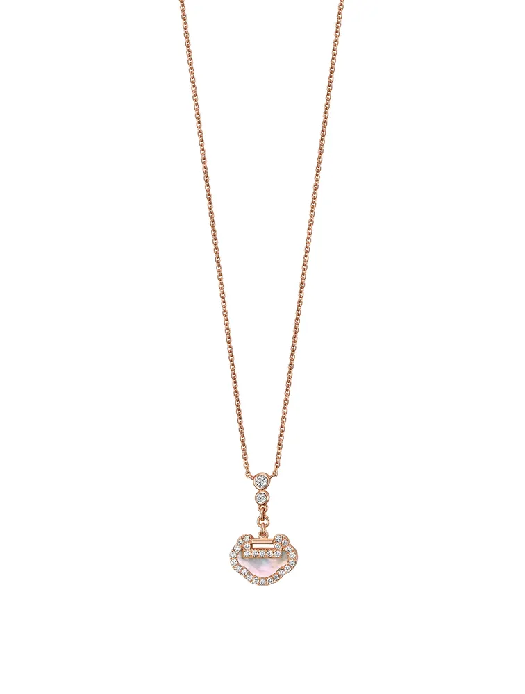 Petite Yu Yi 18K Rose Gold Necklace With Diamonds And Mother Of Pearl