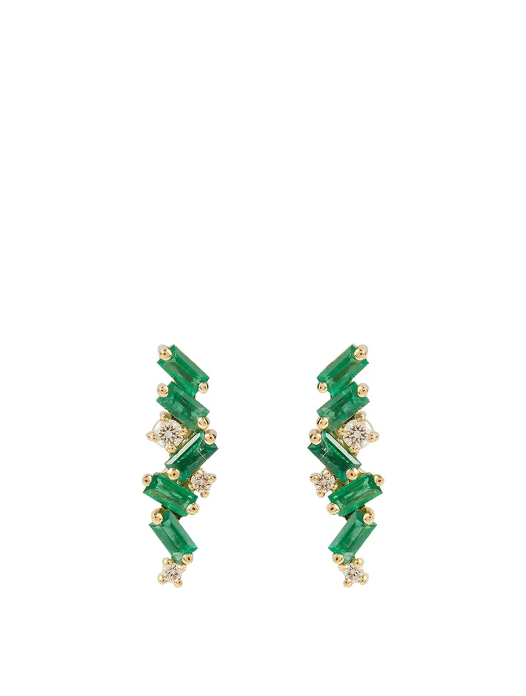 Rainbow Fireworks 18K Gold Earrings With Emeralds And Diamonds