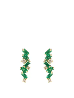 Rainbow Fireworks 18K Gold Earrings With Emeralds And Diamonds