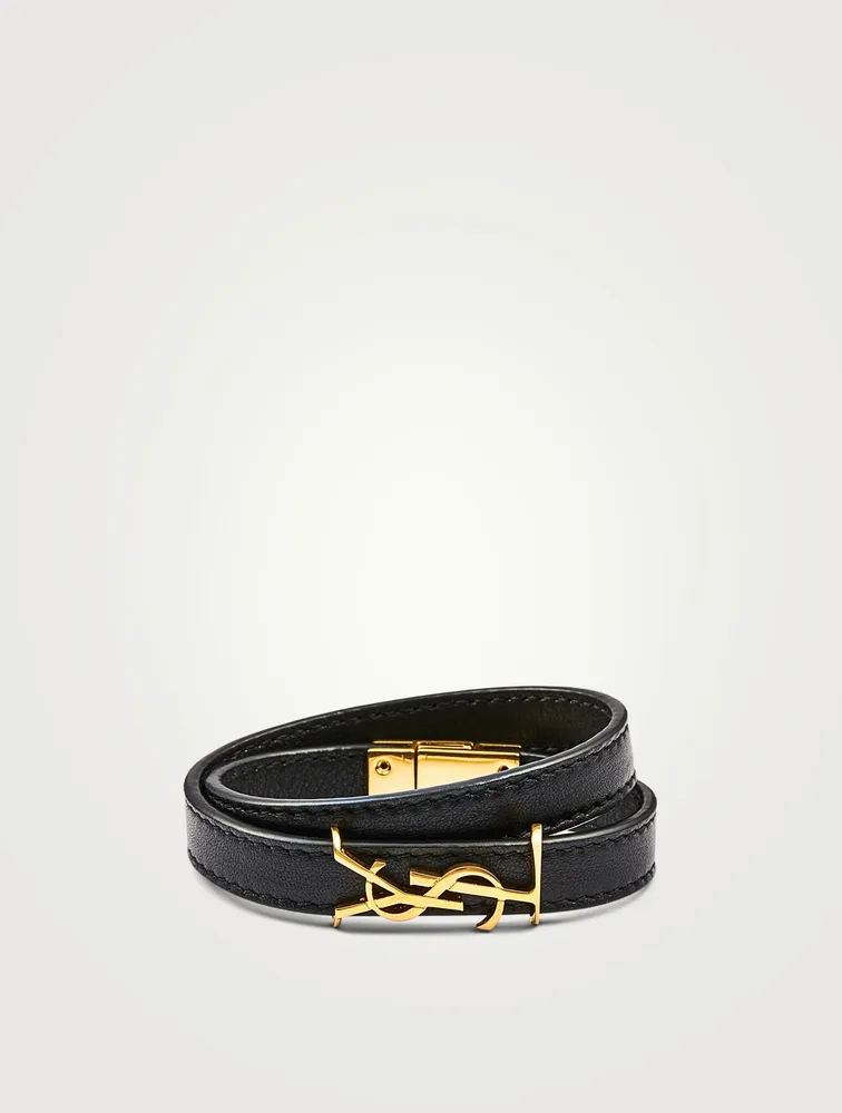 YSL Monogram Leather Wrap Bracelet