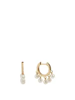 14K Gold Pearl Drop Huggie Hoop Earrings