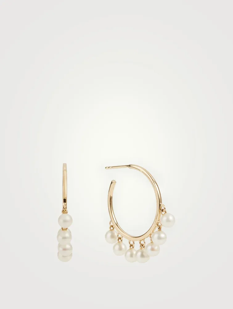 Medium 14K Pearl Drop Hoop Earrings