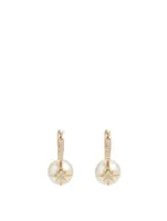 14K Gold Starburst Pearl Earrings With Diamonds