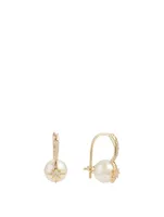 14K Gold Starburst Pearl Earrings With Diamonds