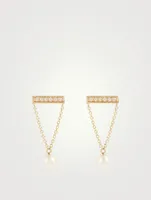 14K Gold Bar Stud Earrings With Pearls And Diamonds
