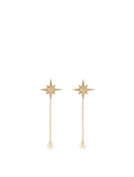 14K Gold Starburst Pearl Drop Earrings With Diamonds